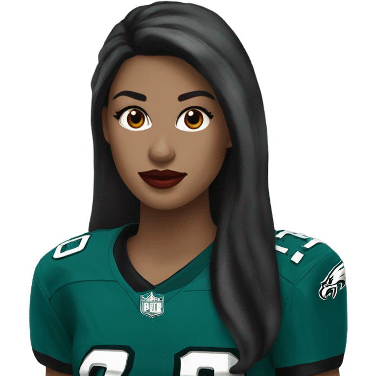  White female dark hair red lips wearing Philadelphia Eagles jersey emoji