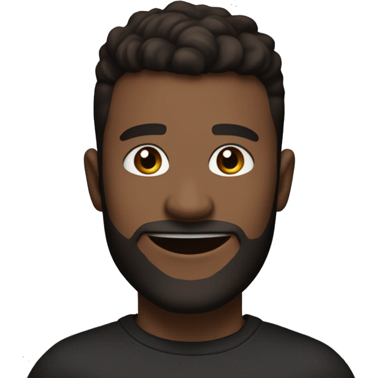 22 years old Young man, with a really dark brown short crew cut, and a faded medium dark brown beard, smiling really happy, and muscular but with a black t shirt on emoji