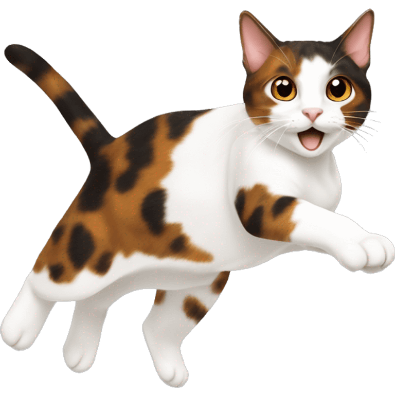 tortoiseshell cat jumping, more white on a cat emoji