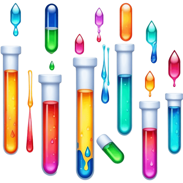 Create an icon that represents decorative arts using epoxy resin in tubes. The design should feature colorful tubes of resin, including fluorescent resin tubes, with visible drops or strokes of resin being applied to create intricate designs. Include examples of finished resin jewelry or decorative pieces, such as pendants, rings, or abstract art. The composition should feel vibrant and artistic, highlighting the creative and glowing nature of resin crafting. The background should be transparent. emoji