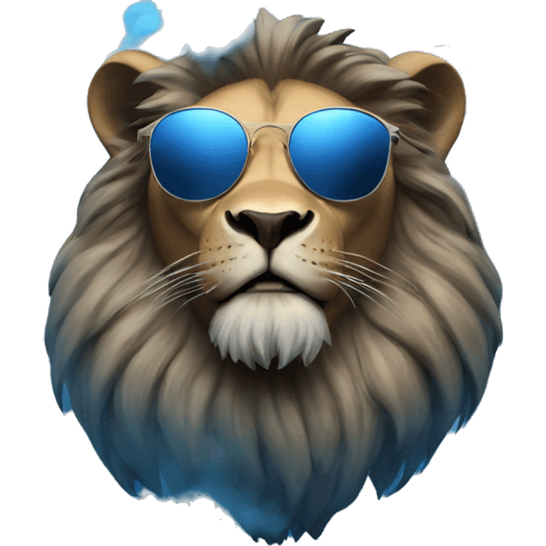 Lion w sunglasses on and blue smoke around head emoji