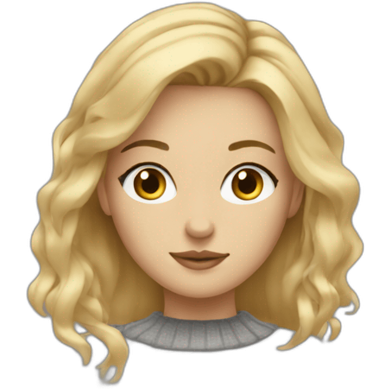 medium blonde girl with eyeliner, a computer and grey sweater emoji