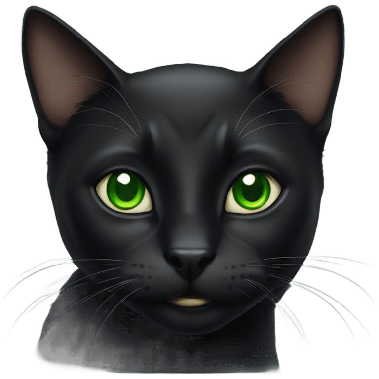 Realistic happy black cat with green eyes emoji