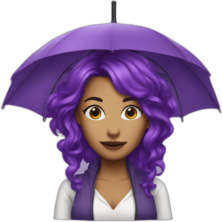 Purple hair women with purple umbrella emoji