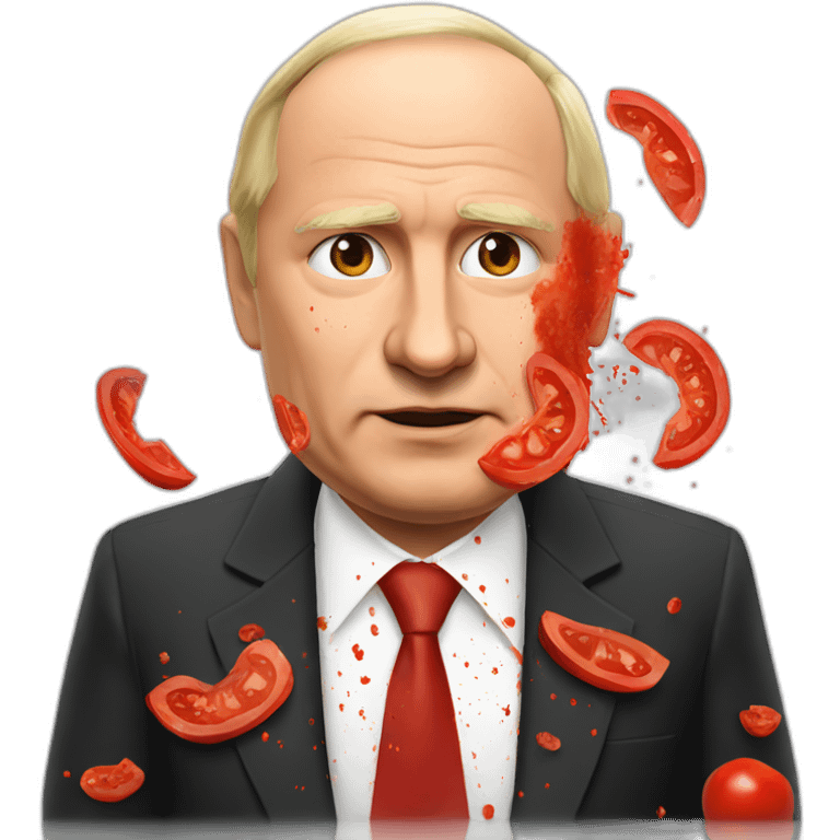 Vladimir Poutine shooting with tomato stains on his face emoji