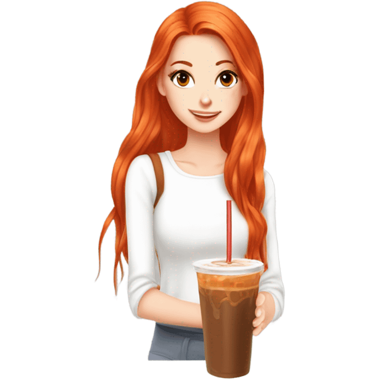 Beautiful fair skin long orange red hair girl brown eyes fair skin girly beautiful drinking straw iced ice coffee clean white beautiful emoji