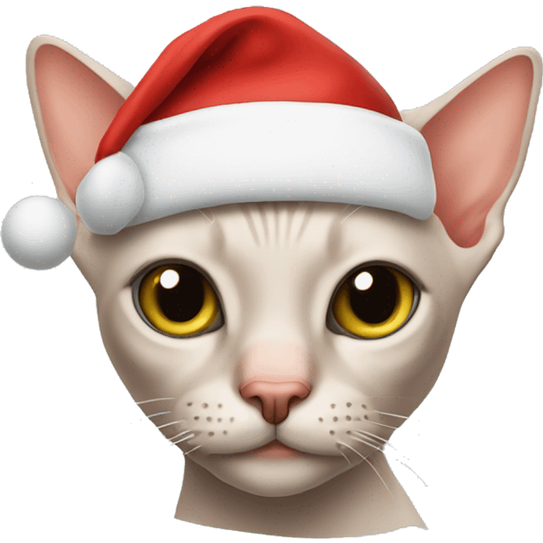 Hairless cat wearing a Santa hat emoji