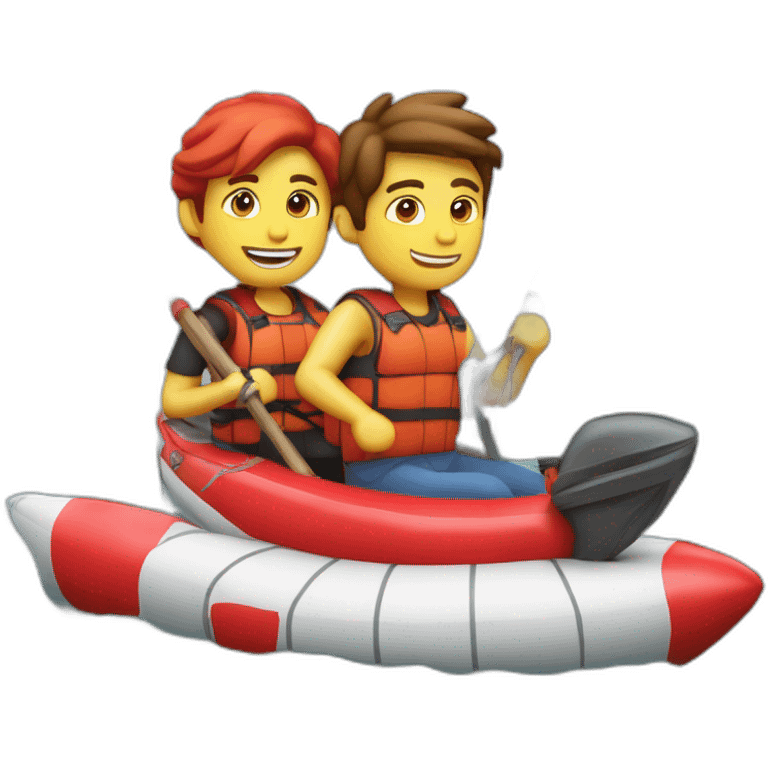 un emoji de un barco inflable rojo pero con motor y una 2 personas pescando en el  emoji