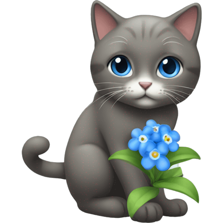 sweet cat handing blue flower forget me not emoji