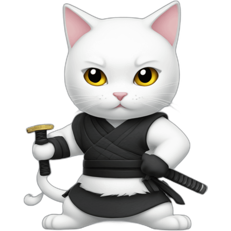 Ninja white cat katana emoji