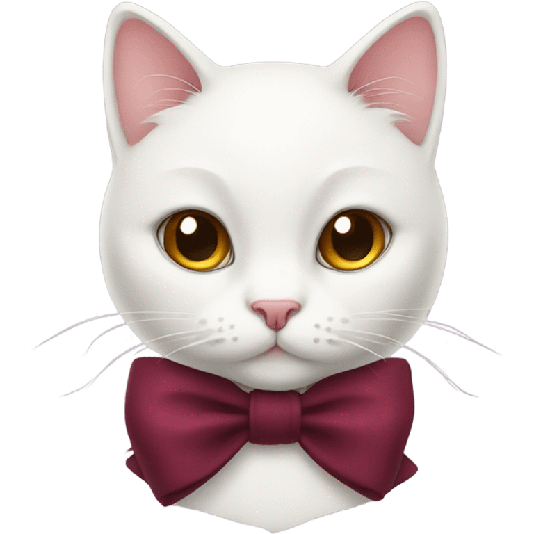 Cute white cat with burgundy bow emoji