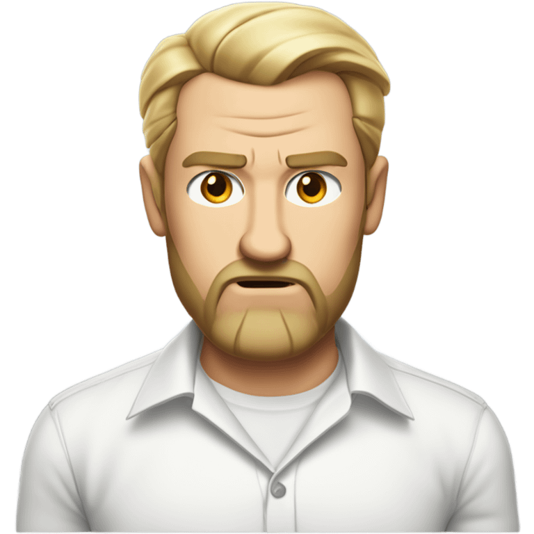 middle aged english man, short slicked back hair blonde, blonde medium length size full beard, eyesbrows angry, in a smart white unbuttoned shirt. emoji