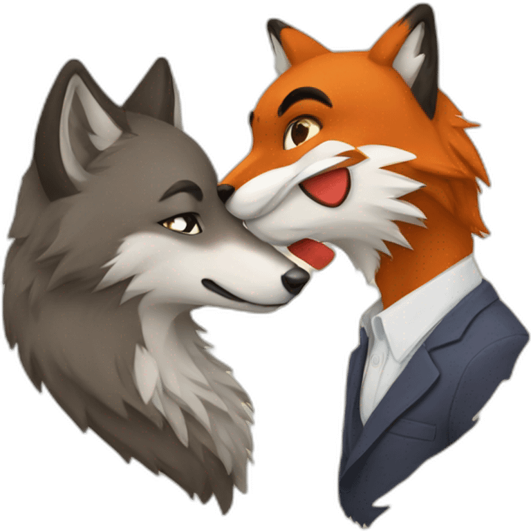 Wolf and fox kissing emoji