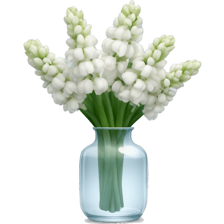 A clear vase holding a bunch of white hyacinths emoji