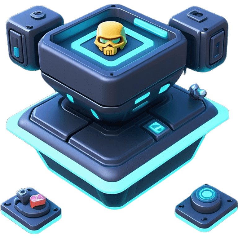 Clash of Clans aesthetic: Cinematic Playful 3D Isometric Sci-Fi Console Emoji, rendered in a 3D vector-style similar to standard emojis with minimal shading and bold, simplified shapes. A compact, distinct form with signature details, softly glowing with a futuristic sci-fi warfare charm. Simplified yet unmistakably iconic, highly detailed and consistent, glowing with a soft radiance and high shine. Stylized with a touch of high-tech brilliance and a soft glowing outline, capturing the essence of a beloved gaming relic with a friendly, playful manner! emoji