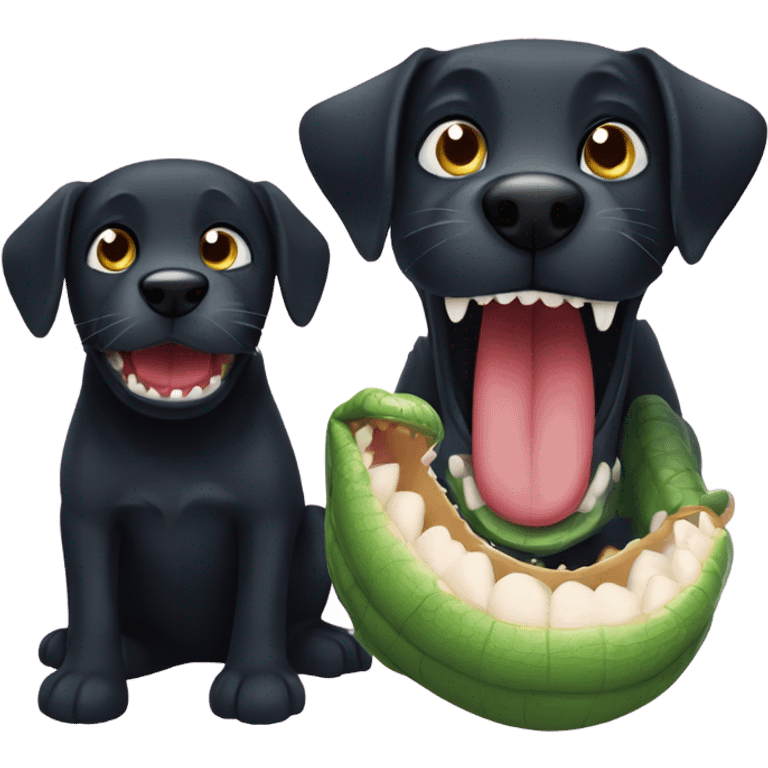 Black dog with plush alligator in mouth emoji