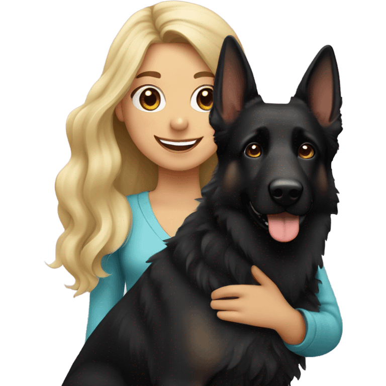 Black german shepherd with cute blonde girl with wavy beach hair emoji