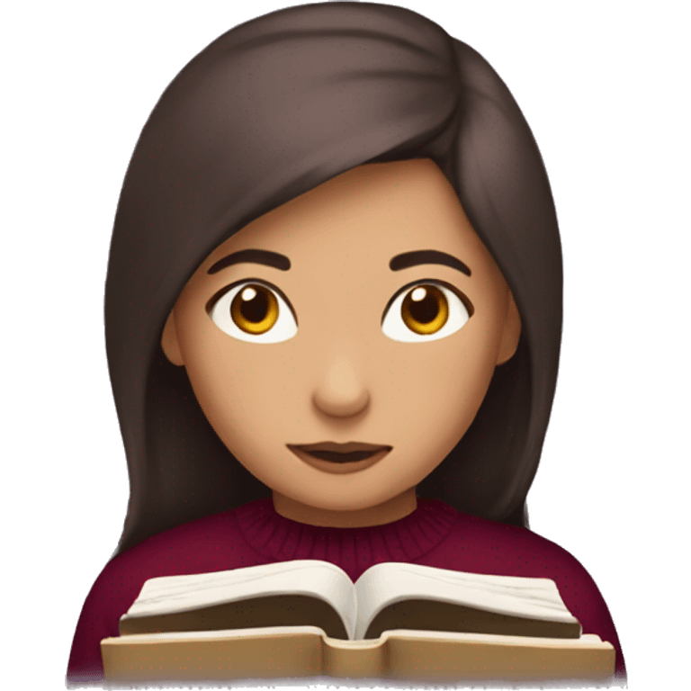 Girl wearing burgundy Christmas jumper reading a book emoji