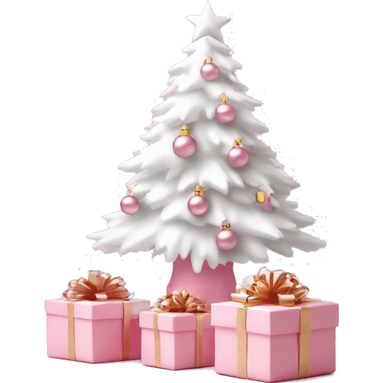 Light pink Christmas gifts under a white Christmas tree  emoji