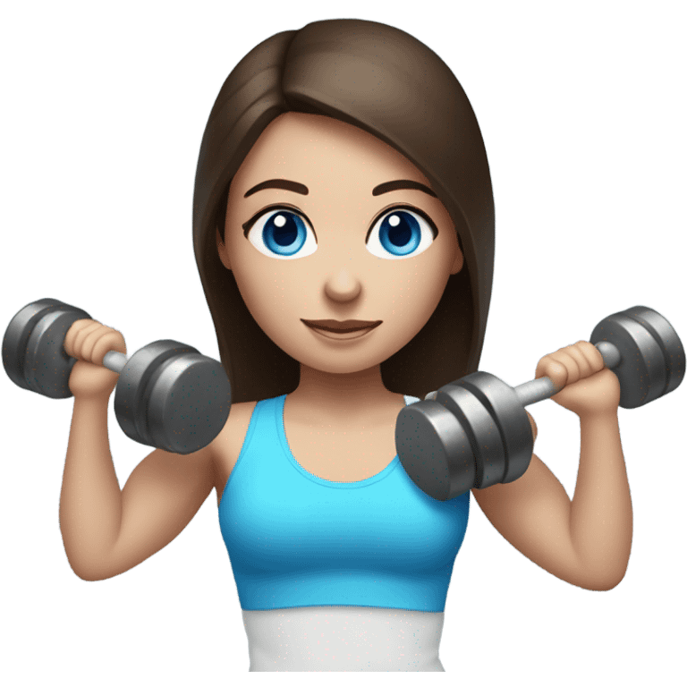 Realistic brunette girl with bright blue eyes lifting weights emoji