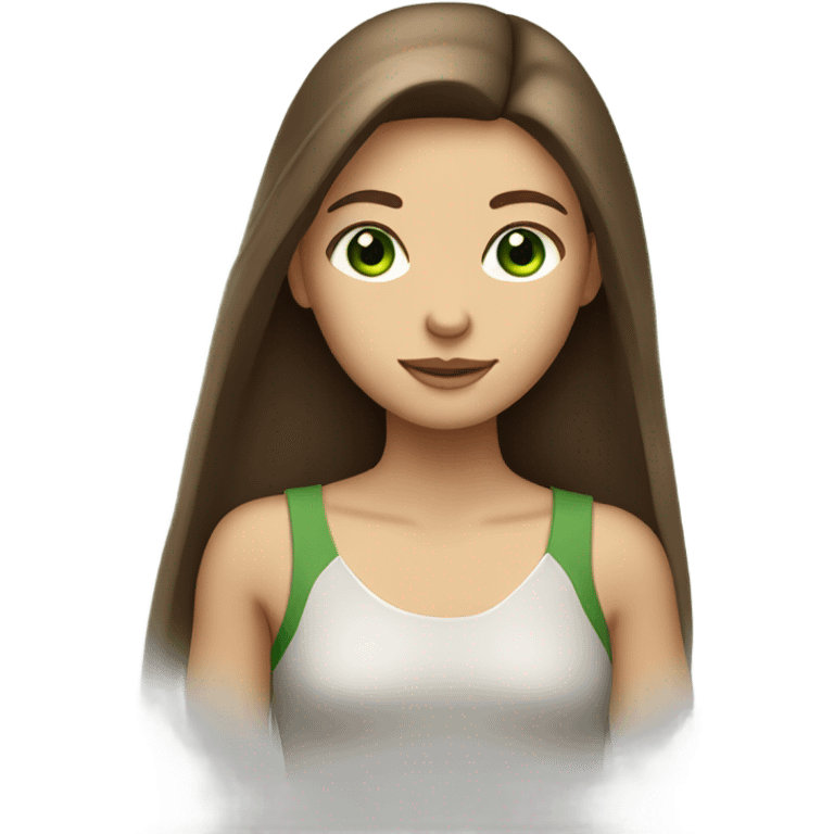 Girl with brown long straight hair and green eyes  emoji