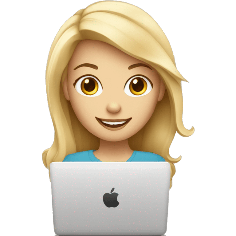 Blondie Girl with a laptop and coffee smiling emoji