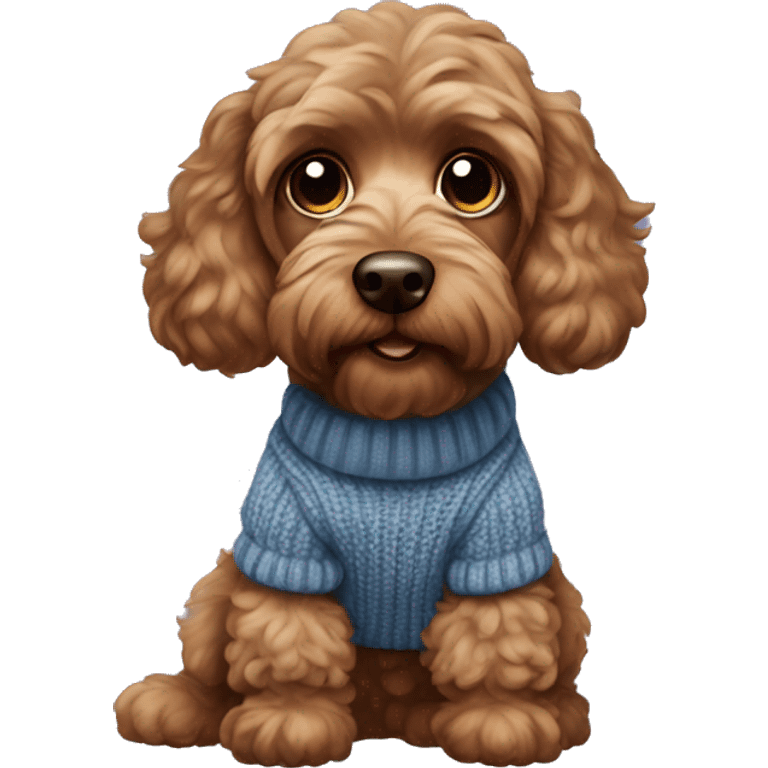 Brown cockapoo wearing a jumper emoji