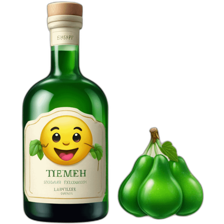 grüner schnaps in länglicher flasche mit einem bergdorf auf dem etikett und dem namen "lauterbacher tropfen" emoji