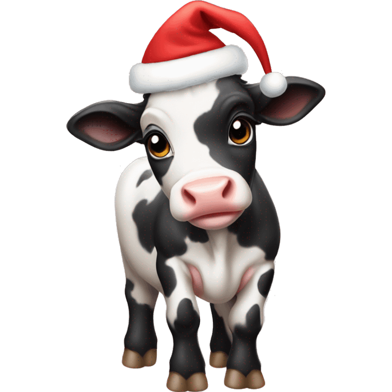 A baby cow wearing a Christmas hat emoji