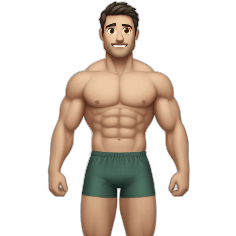 Muscle white man in swimshorts with dark hair emoji