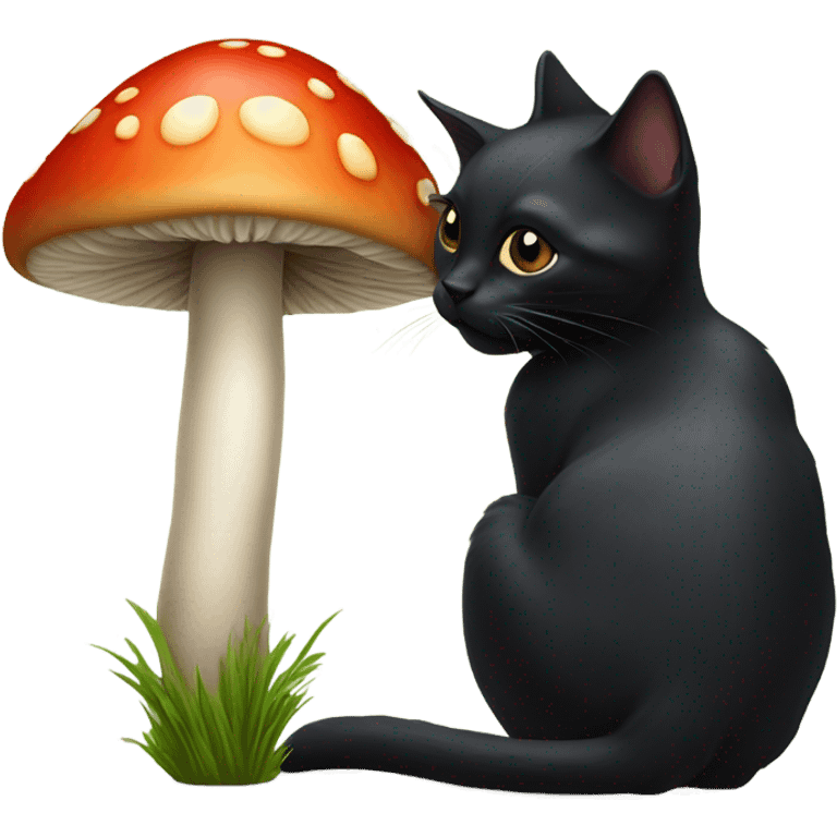 Black cat eating a mushroom emoji