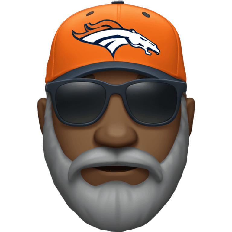 Bald black guy head dark grey long beard wearing Denver broncos cap and Jersey and sunglasses  emoji