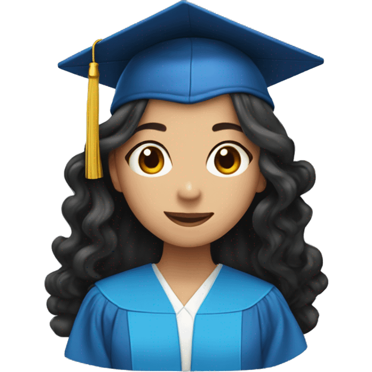 asian girl wearing blue graduation cap with long curly black hair emoji