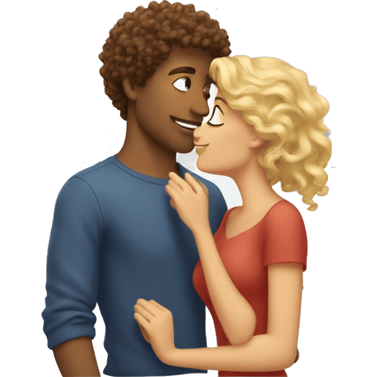 Curly brown-haired woman kisses a blond guy emoji