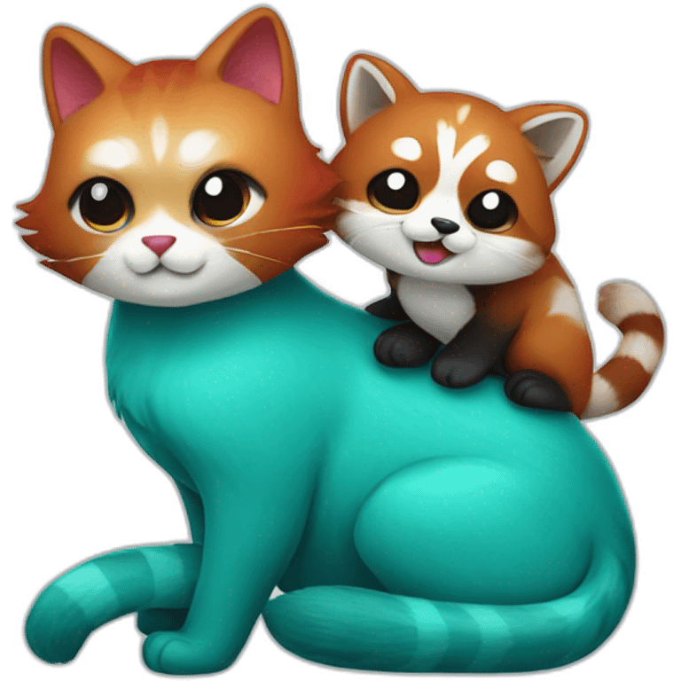 Turquoise cat holding red panda emoji