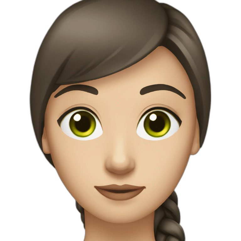 cocasian young adult woman with dark straight brown and medium hair and green eyes emoji