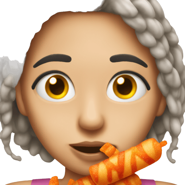 emoji with eyelashes and long nails eating hot cheetos emoji