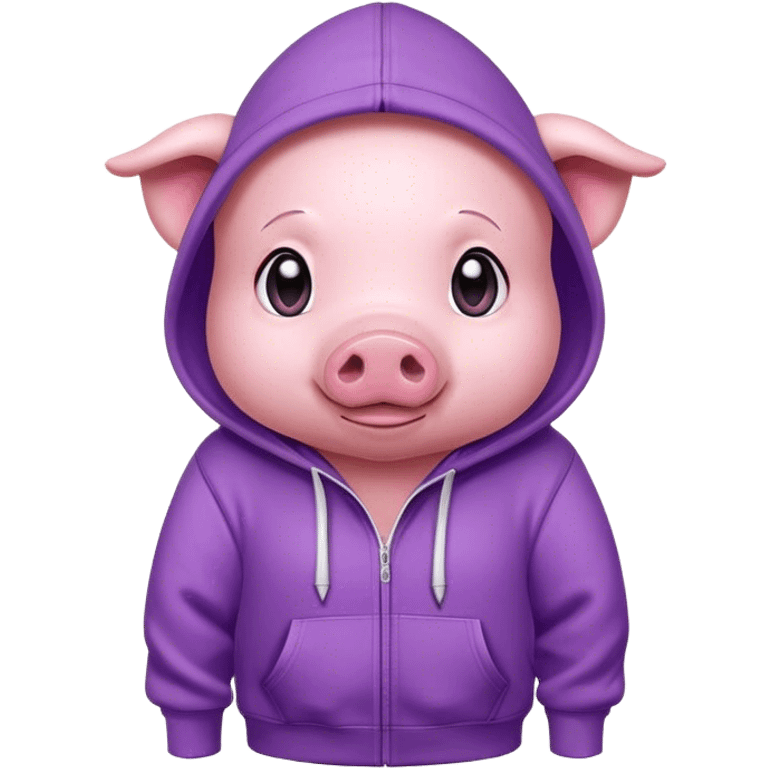 pink little cute piggy wearing a purple hoodie emoji