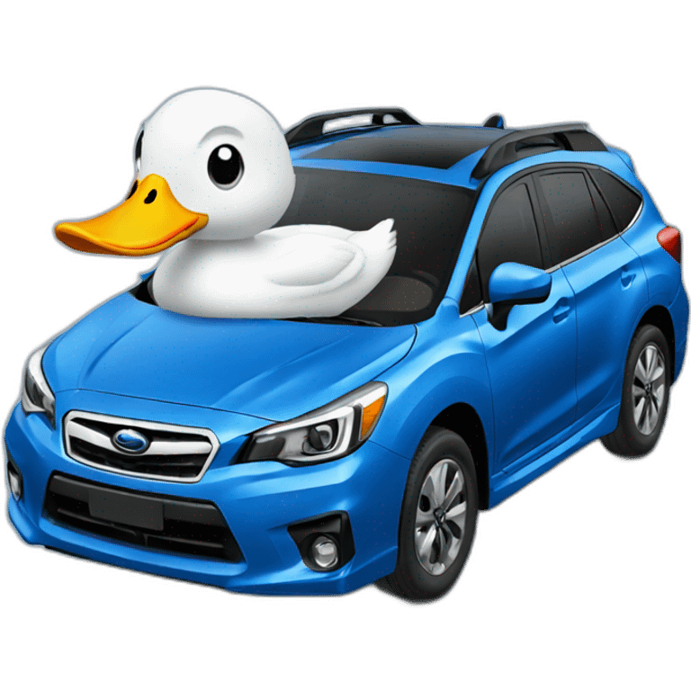 duck driving a blue subaru emoji