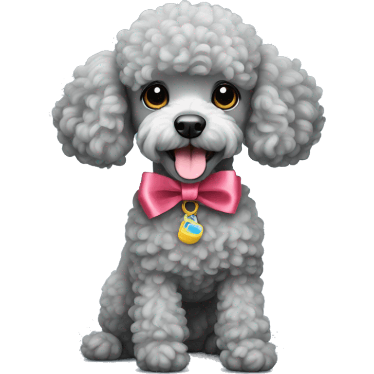 Grey mini poodle with ribbon emoji