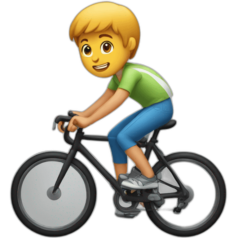 a boy riding road bike without helmet emoji