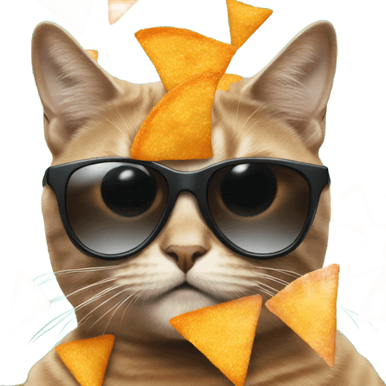 Cat with sunglasses eating Doritos emoji