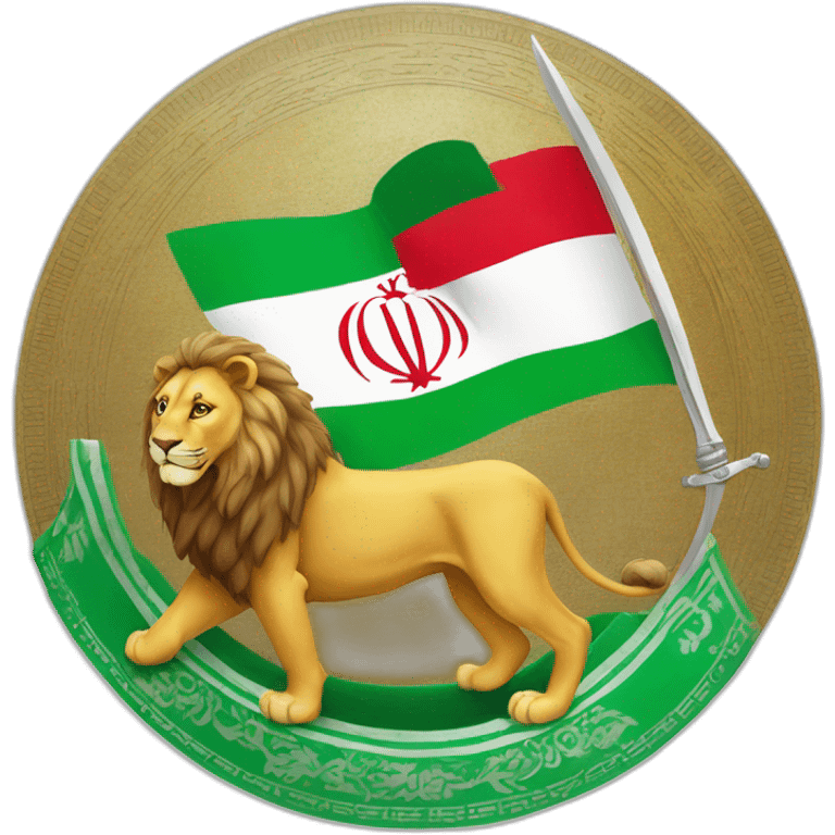 Iran flag with a lion and a sun on the back of lion while the lion is holding an sword in its right hand at the middle of Iran's flag actually it'll be the white part of the flag emoji