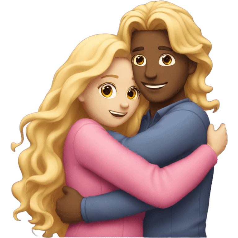 make a guy and a girl, they are hugging, the girl has pink long wavy hair, the guy has blonde hair emoji