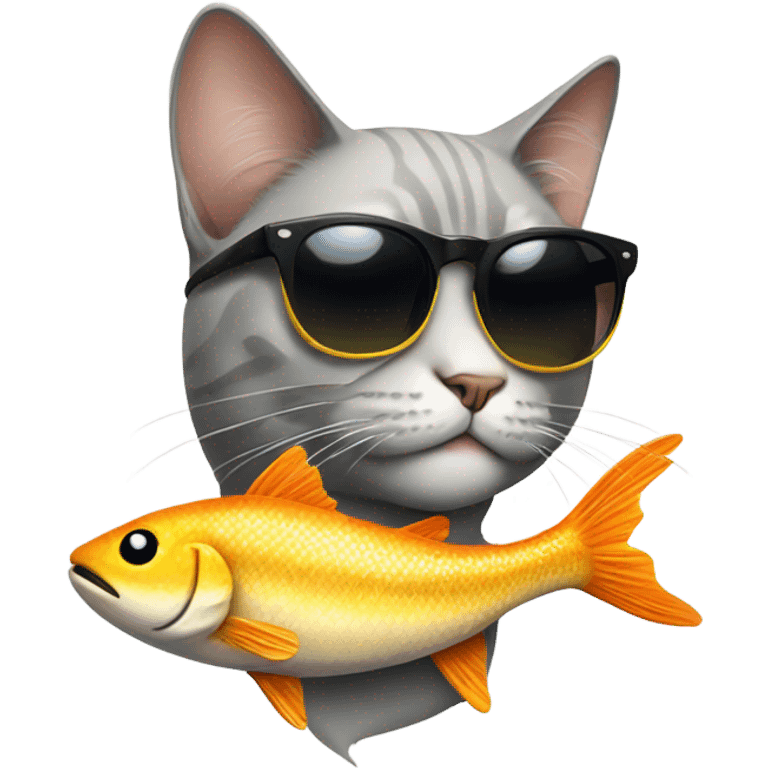 Cat with sunglasses holding a fish emoji