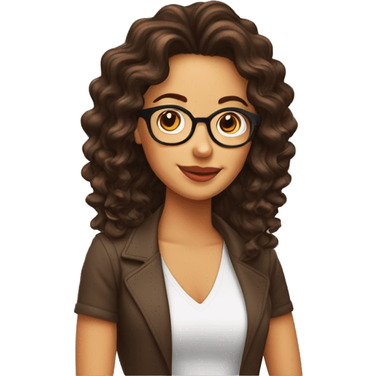 Mujer con cabello café rizado y lentes emoji