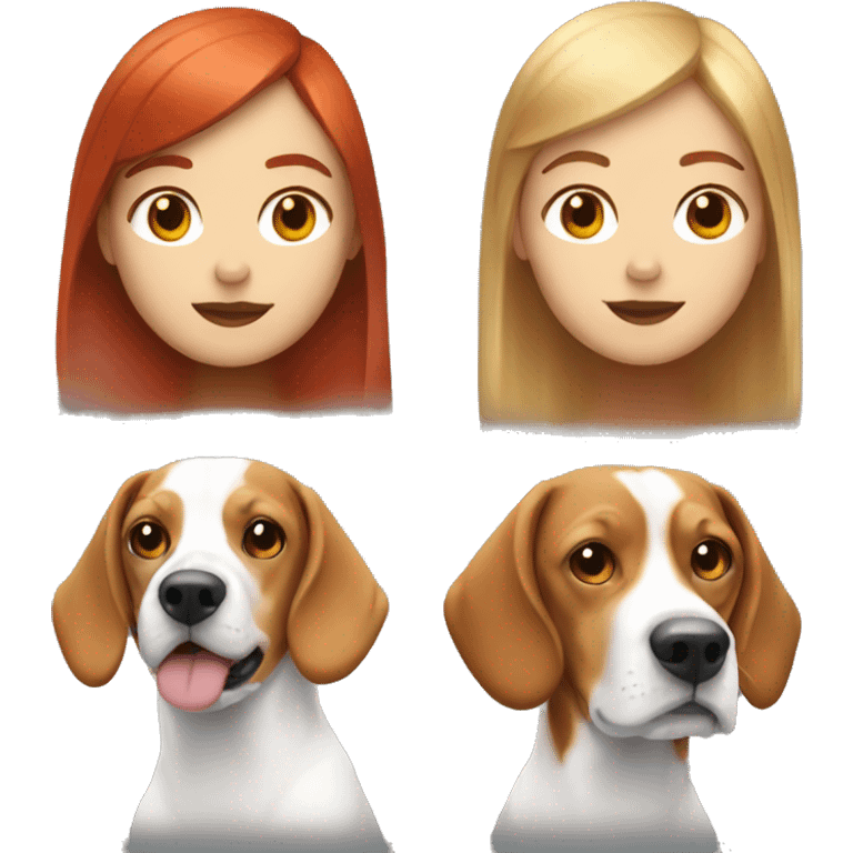 Blonde and red hair girl with brown and white beagle emoji