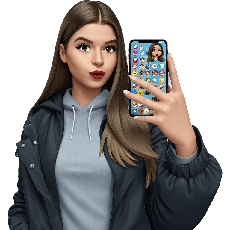 girl holding phone in jacket emoji