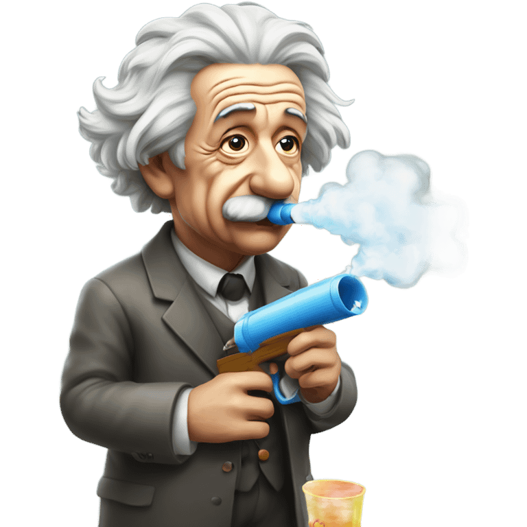 Albert Einstein smoking out the barrell of a water gun emoji