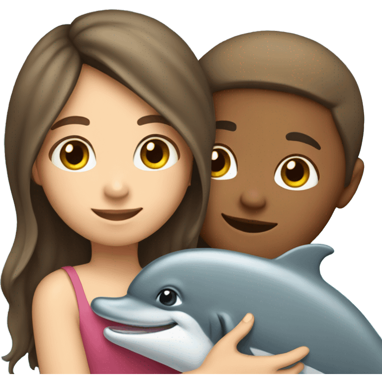 girl with brown hair hugging dolphin emoji